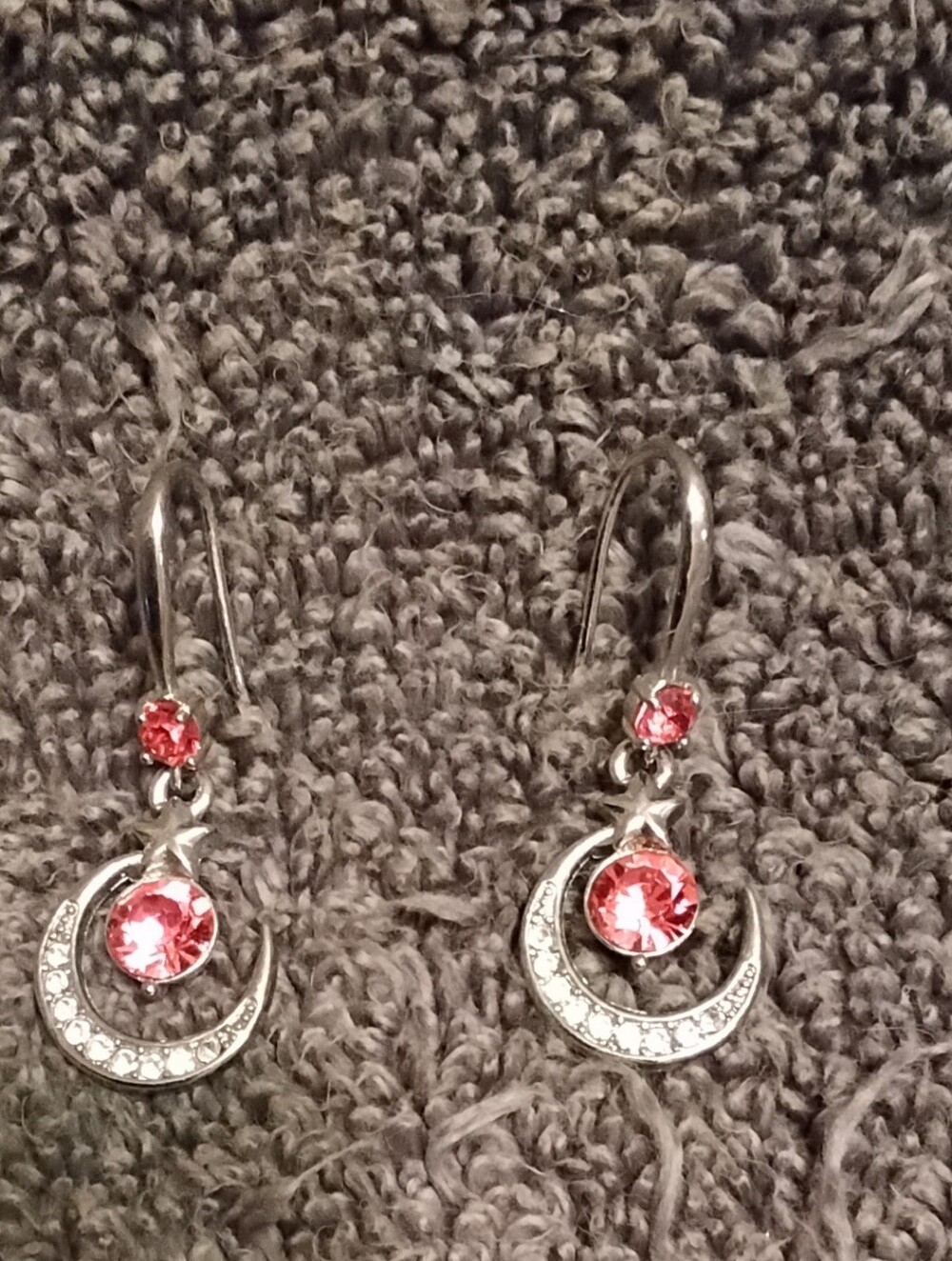 Pink Crystal Crescent Moon Drop Earrings - Women Jewelry